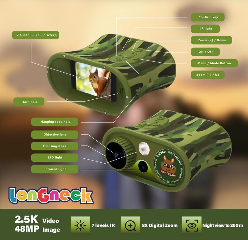Long Neck Day and Night Vision Binoculars for Kids, Toddler IR Googles,Birthday Gifts for Toddler Boys 6-12 Years, Digital Night Vision Goggles for Kids, Binoculars 8-12 Years - Image 3